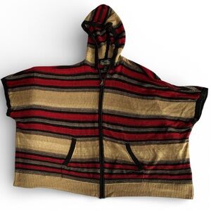 Lauren Ralph Lauren Ladies LG Sweater Pancho Hoodie Red/Black Striped Linen